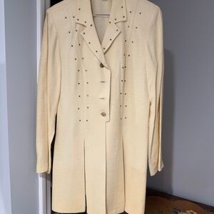 Chic Cream Women's Blazer With Matching Pants with Stud Details